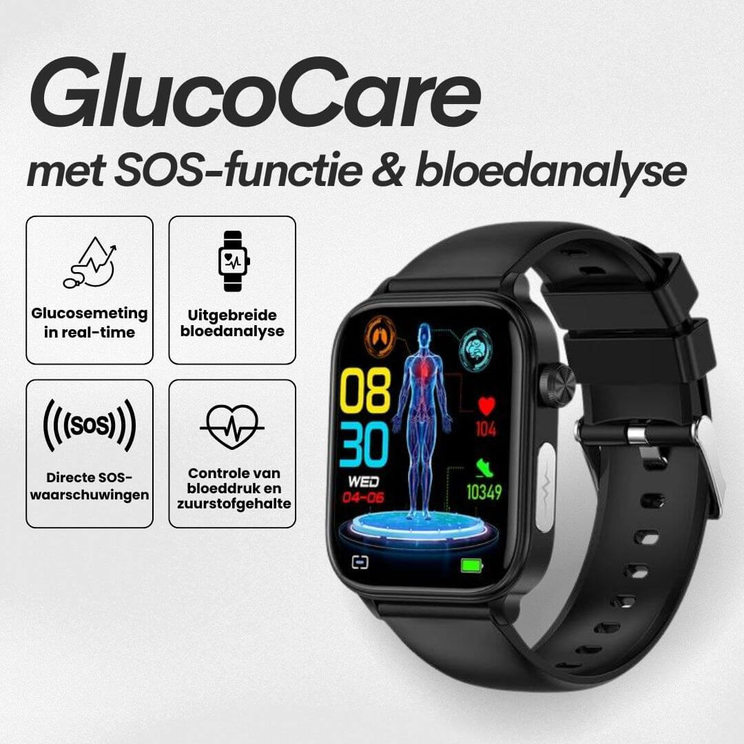GlucoCare SOS - met SOS-functie incl. valdetectie & gecertificeerde bloedsuikermeting (2026) - Origineel